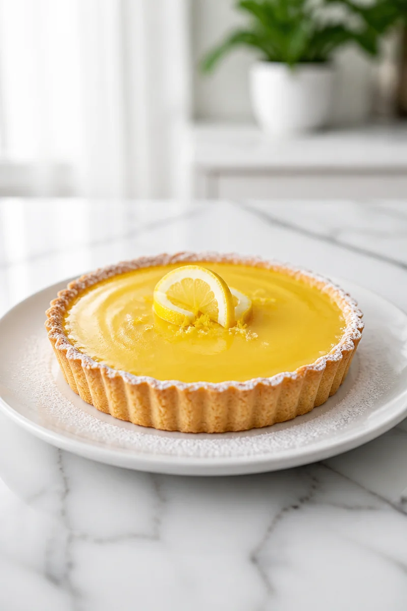 Homemade lemon curd tartlet with a buttery crust and fresh lemon filling