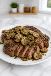 Juicy Garlic Butter Ribeye Steak with Mushrooms