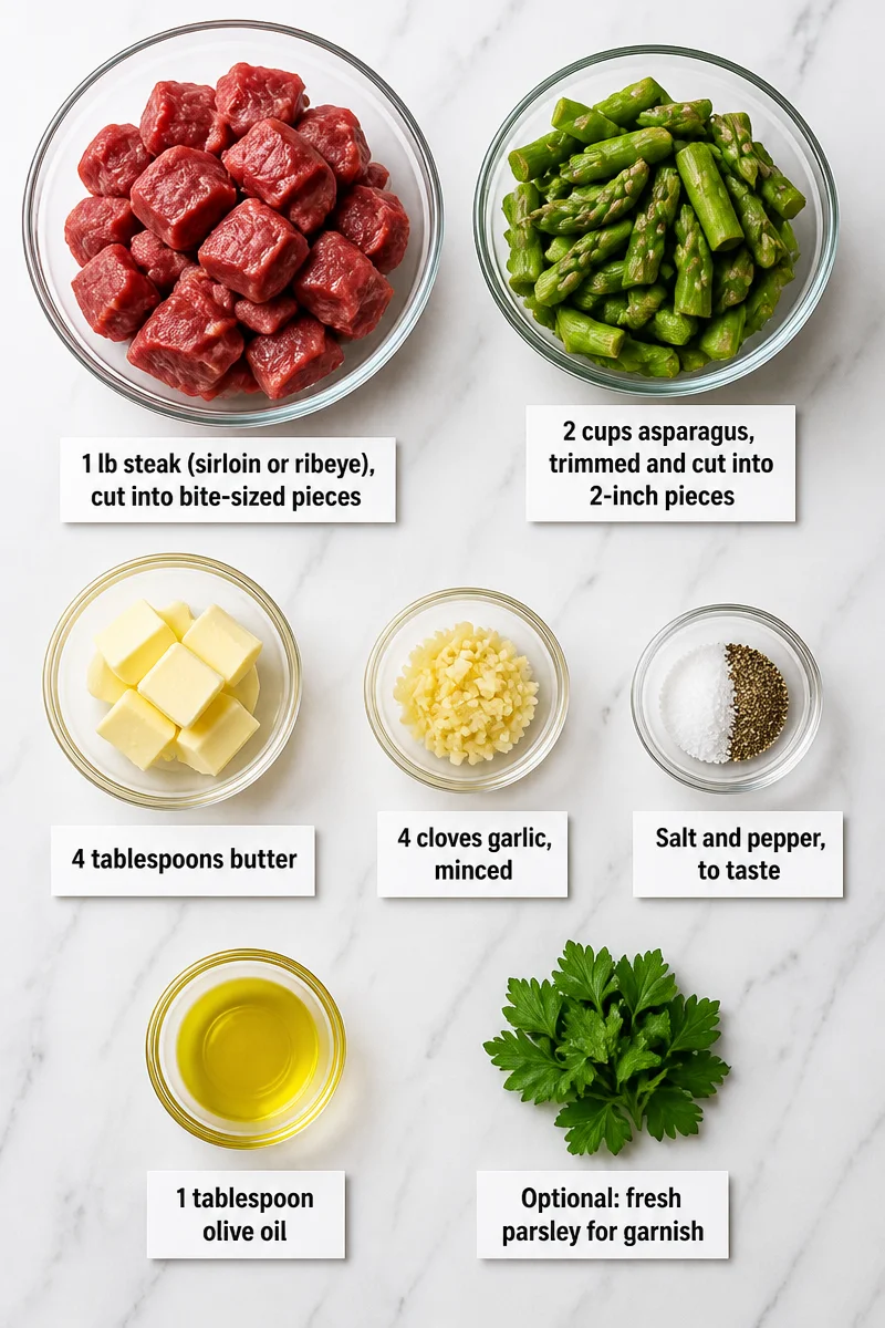 Juicy Garlic Butter Steak Bites with Asparagus