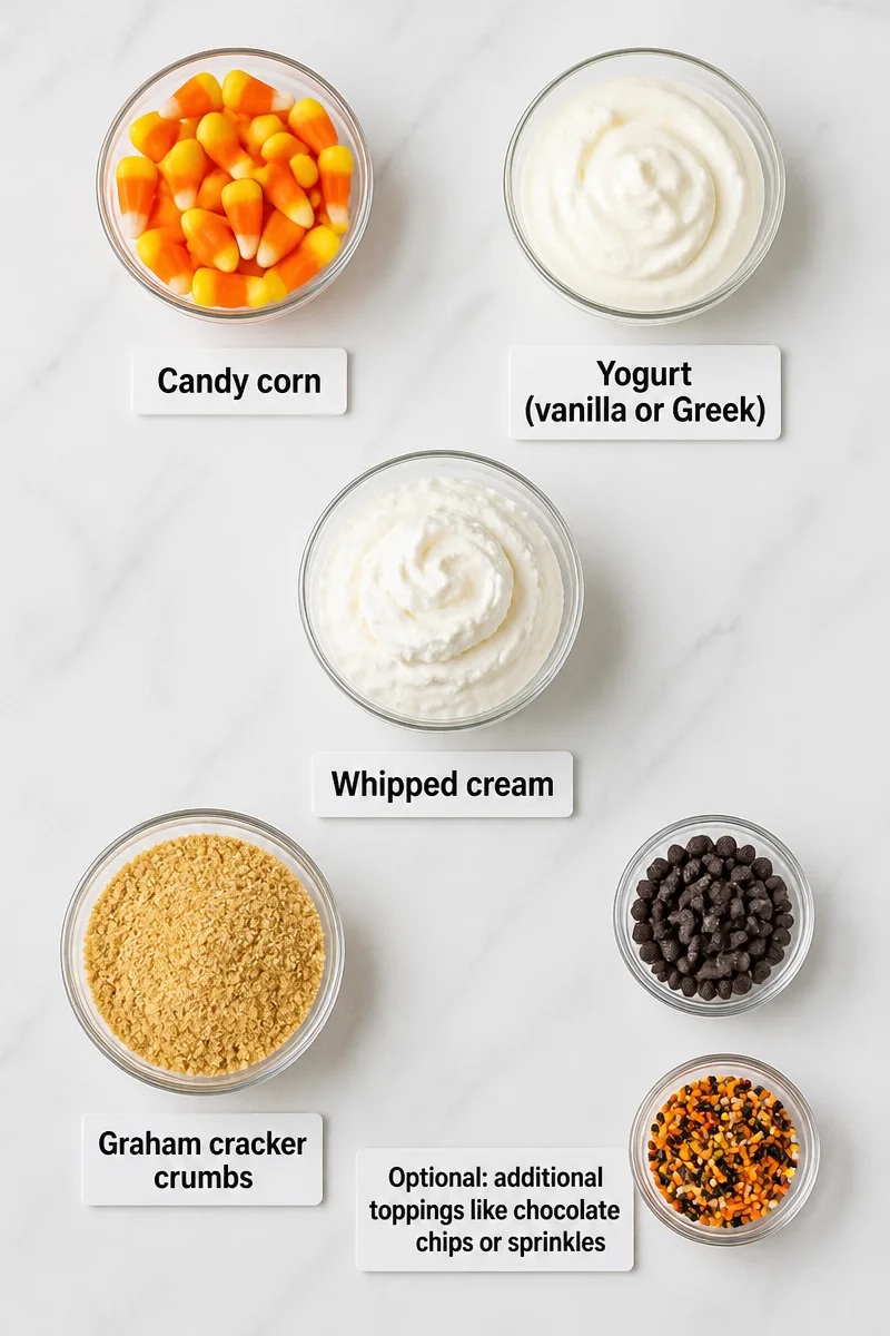 Layered Candy Corn And Yogurt Halloween Parfait Dessert