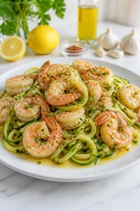 Low Calorie Zucchini Noodle Shrimp Scampi
