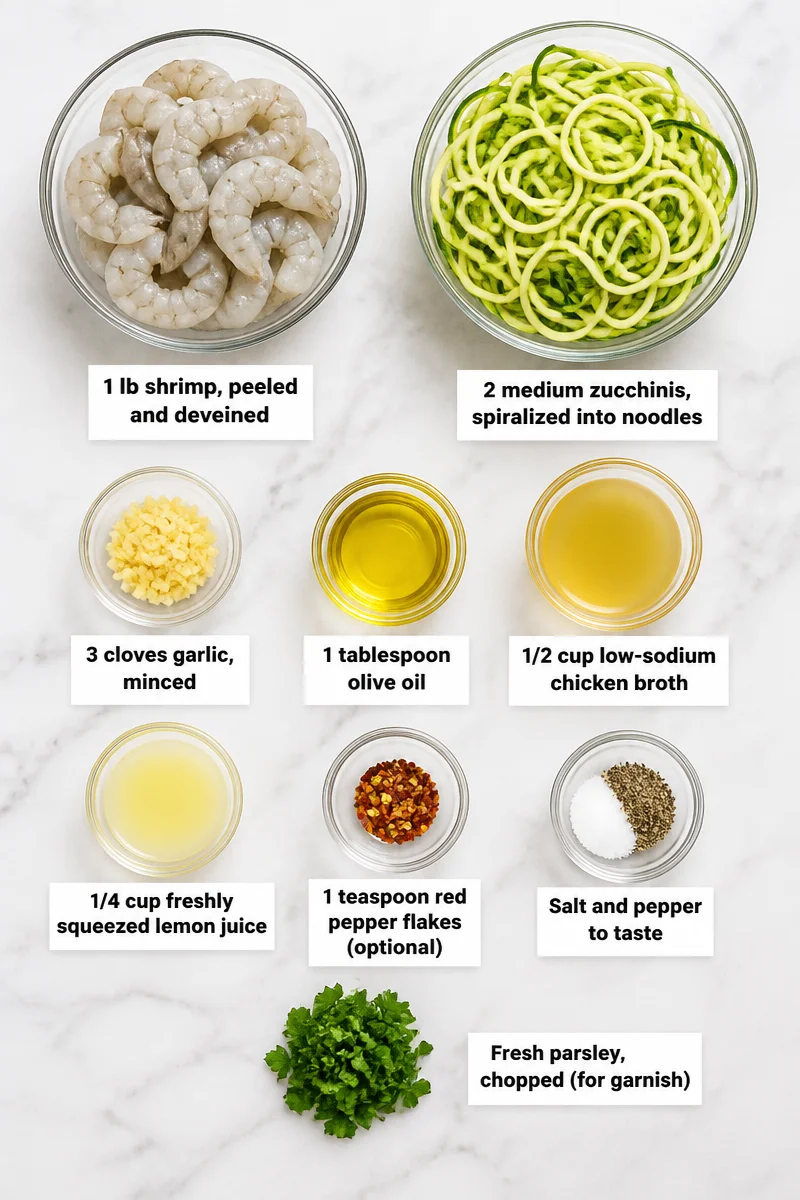 Low Calorie Zucchini Noodle Shrimp Scampi