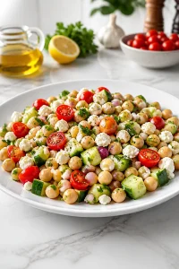 Mediterranean Chickpea Salad with Cucumber and Onion