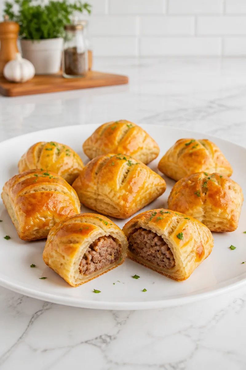 Mini Halal Beef Wellington appetizers served on a platter