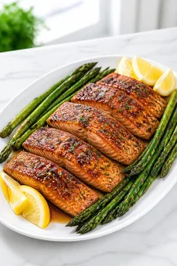 Oven Baked Brown Sugar Salmon with Asparagus