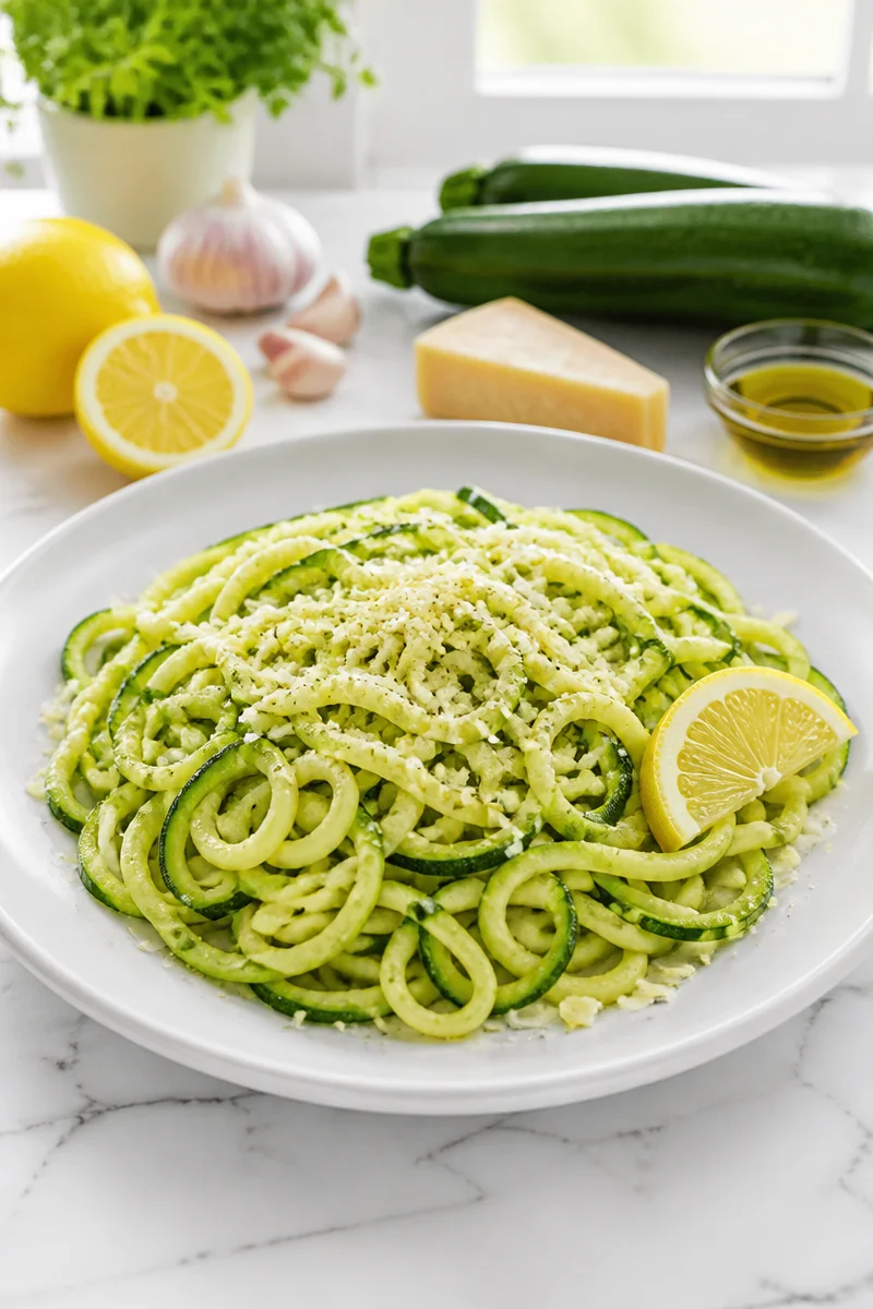 Delicious lemon garlic zucchini noodle dish served on a plate