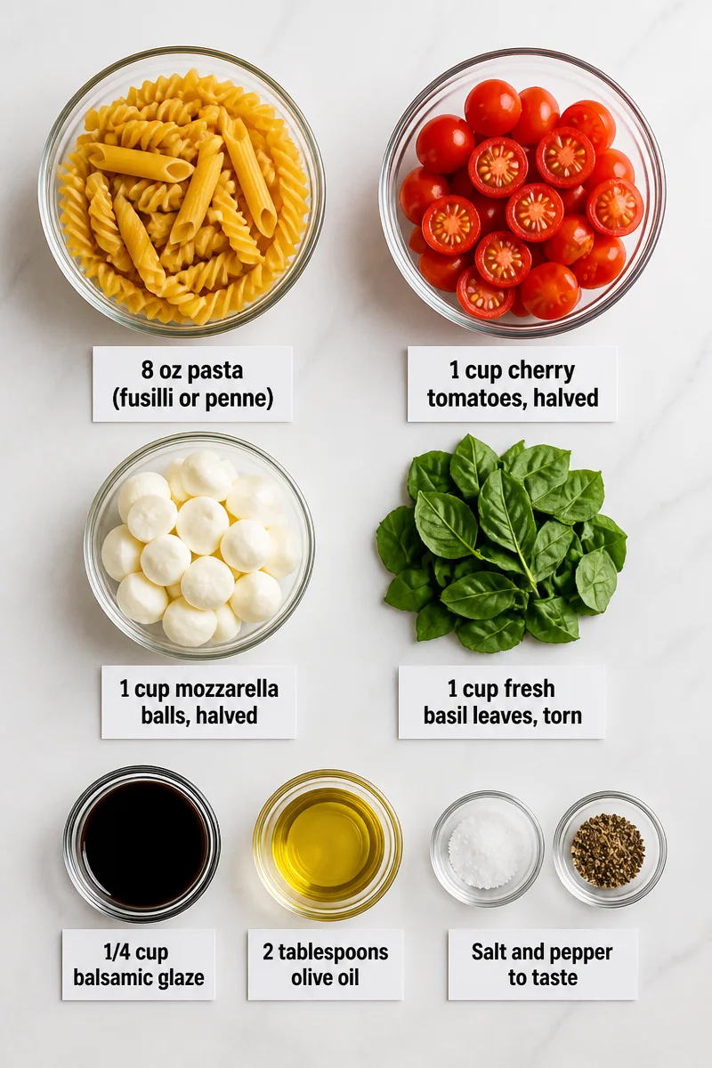 Quick Caprese Pasta Salad with Balsamic Glaze