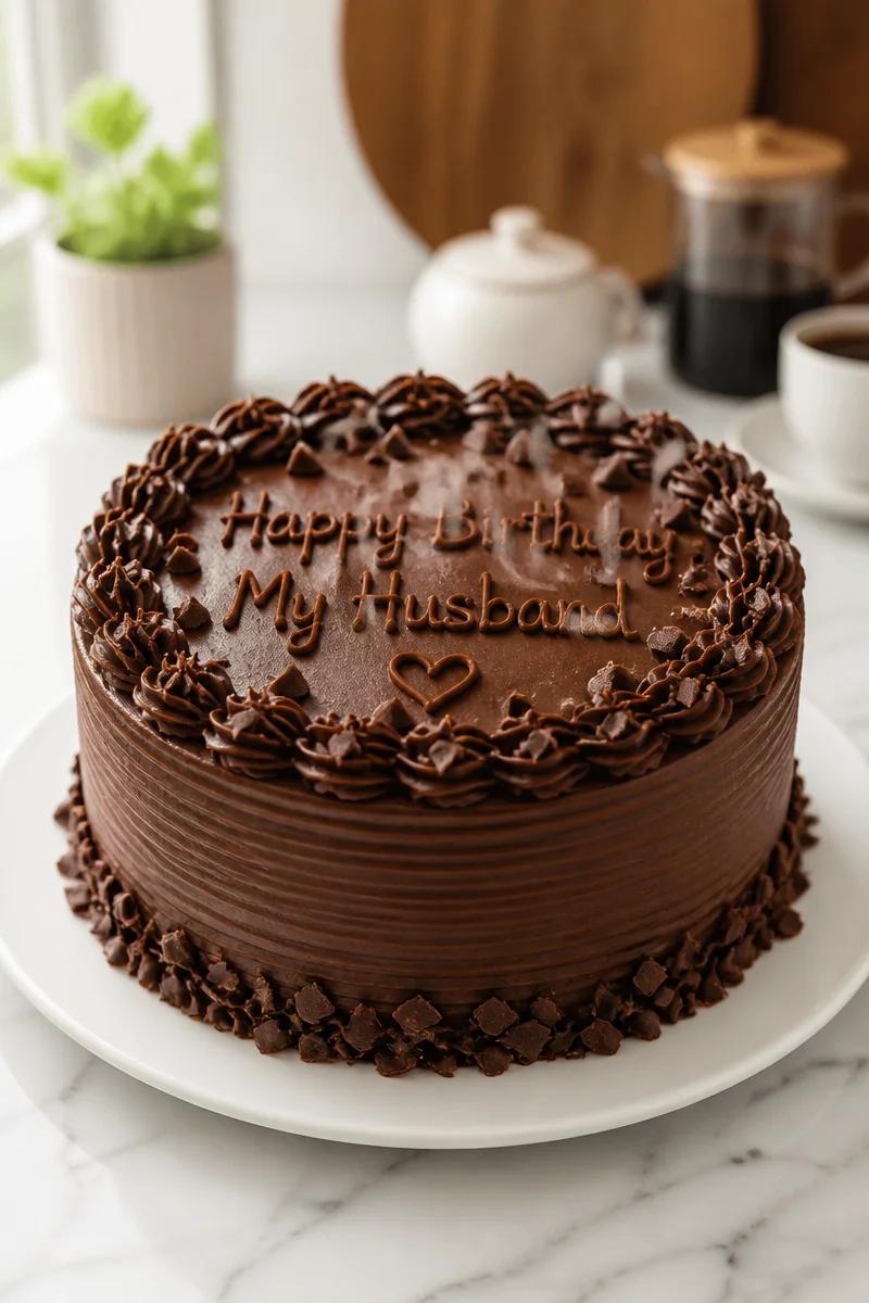 Rich dark chocolate coffee cake for husband's birthday celebration
