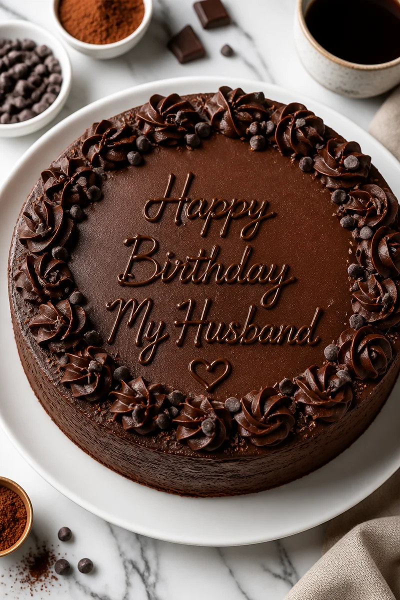 Rich Dark Chocolate And Coffee Birthday Cake For Husband