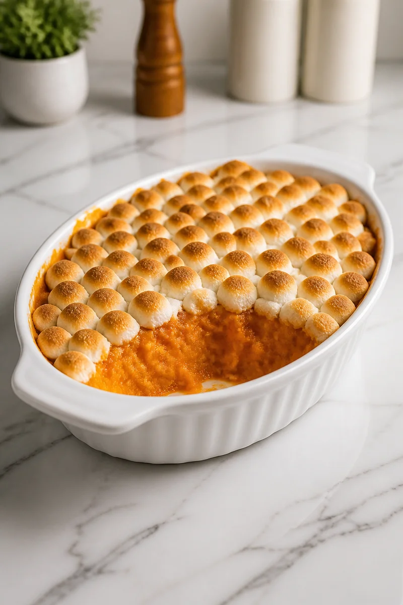 Delicious Ruth Chris Copycat Sweet Potato Casserole ready to serve