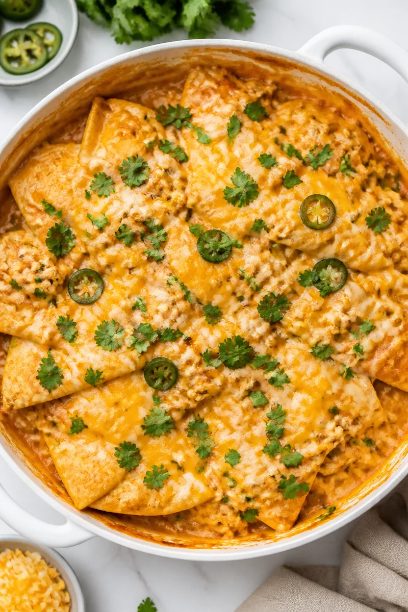 Skillet Cheesy Jalapeno Cream Chicken Enchilada