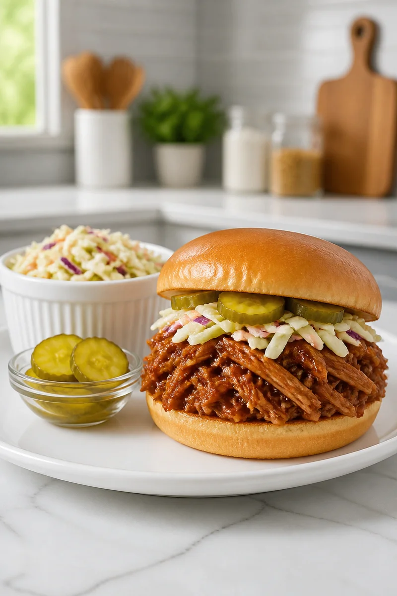 Delicious Slow Cooker BBQ Pulled Pork Sandwich with fresh ingredients