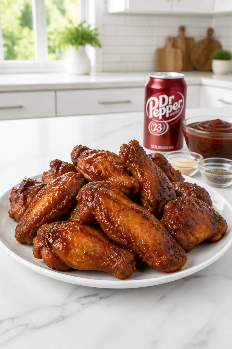 Slow Cooker Dr Pepper BBQ Chicken Wings served on a platter