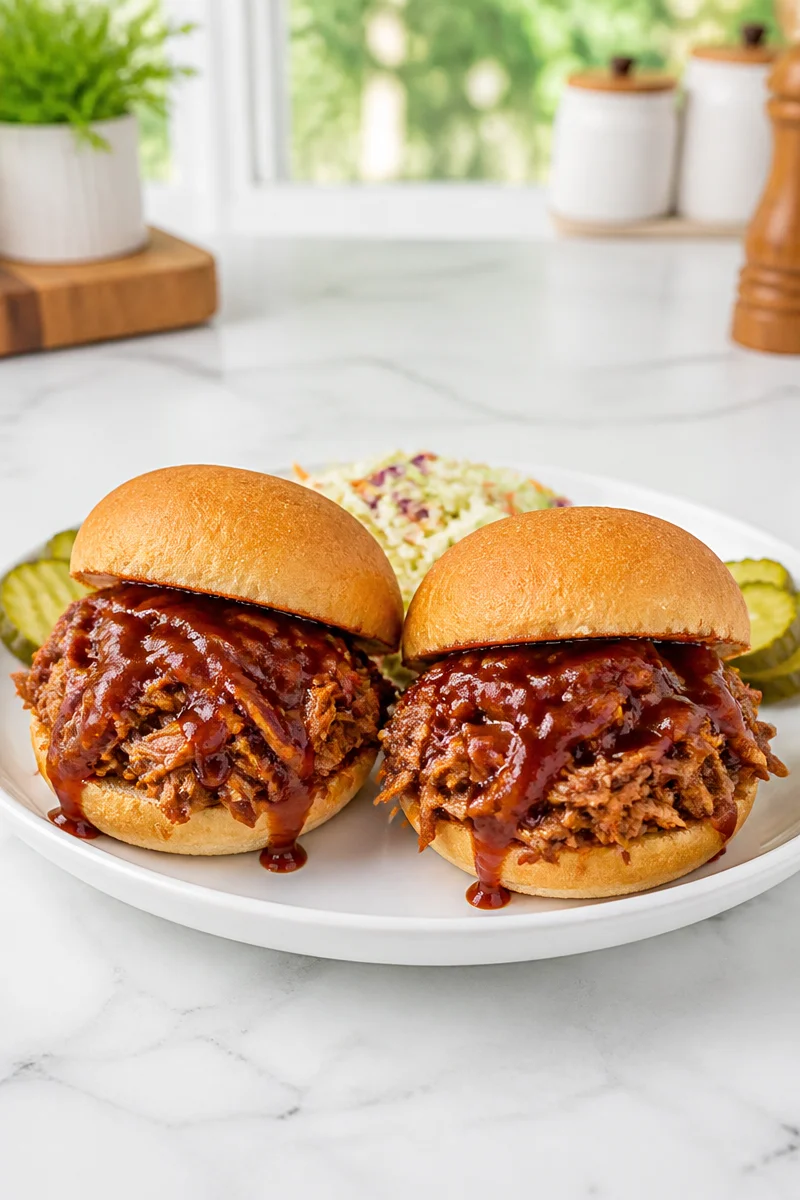 Delicious Slow Cooker Sweet and Spicy Pulled Pork served on a plate