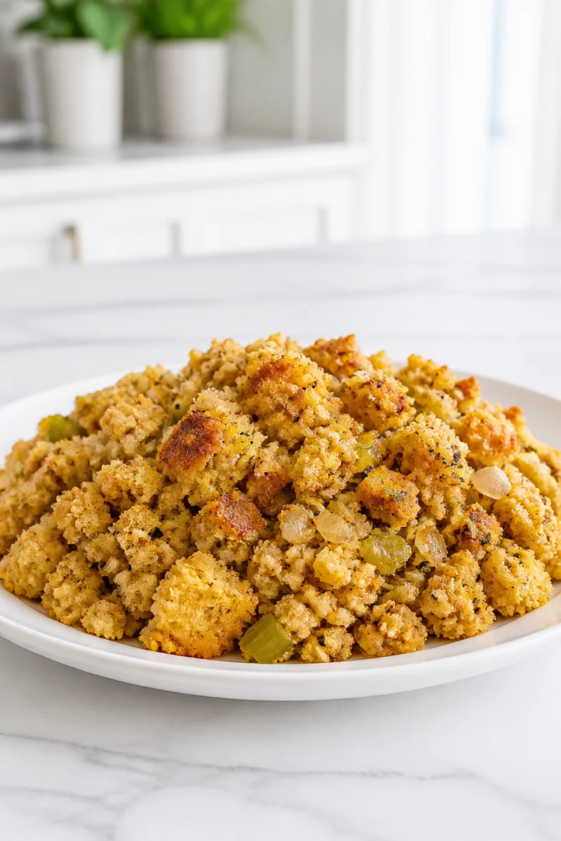 Delicious Southern Style Cornbread Dressing served with festive dishes