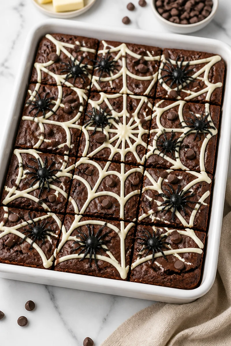 Spooky Spider Web Chocolate Brownie Halloween Dessert