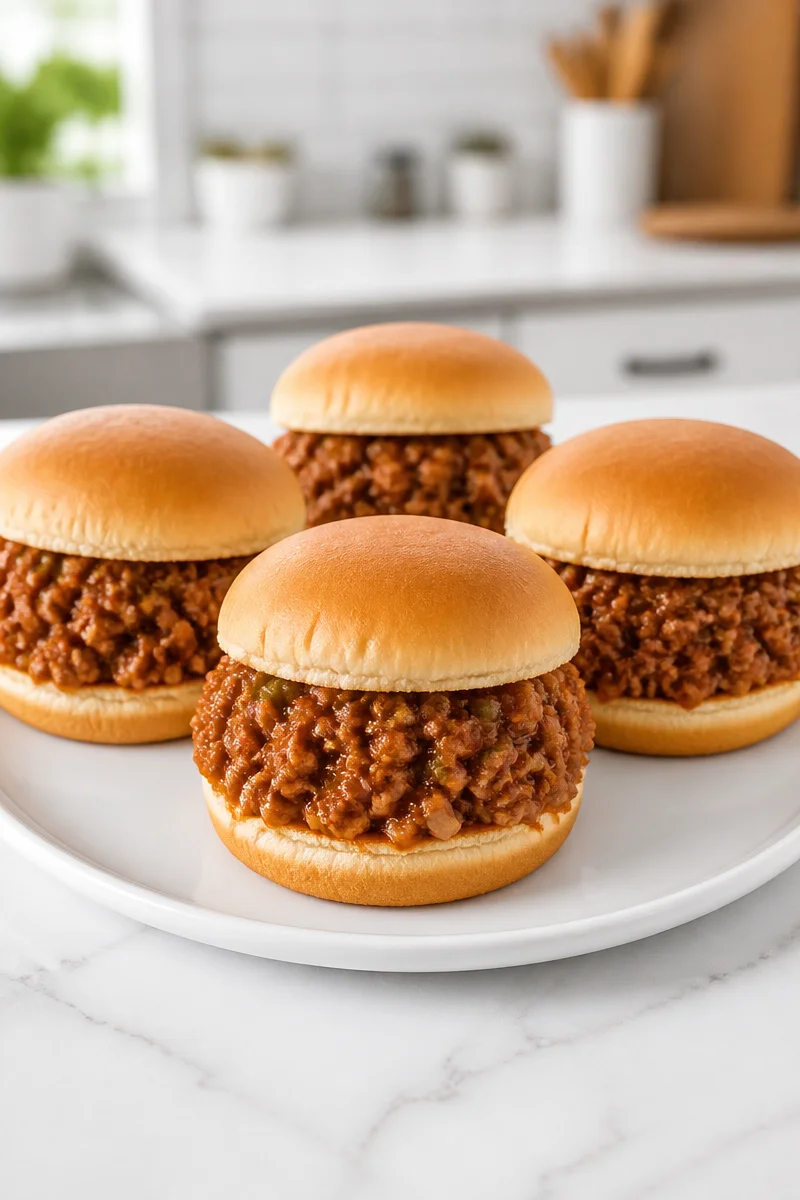 Delicious Sweet and Tangy Ground Beef Sloppy Joe Sandwich on a plate