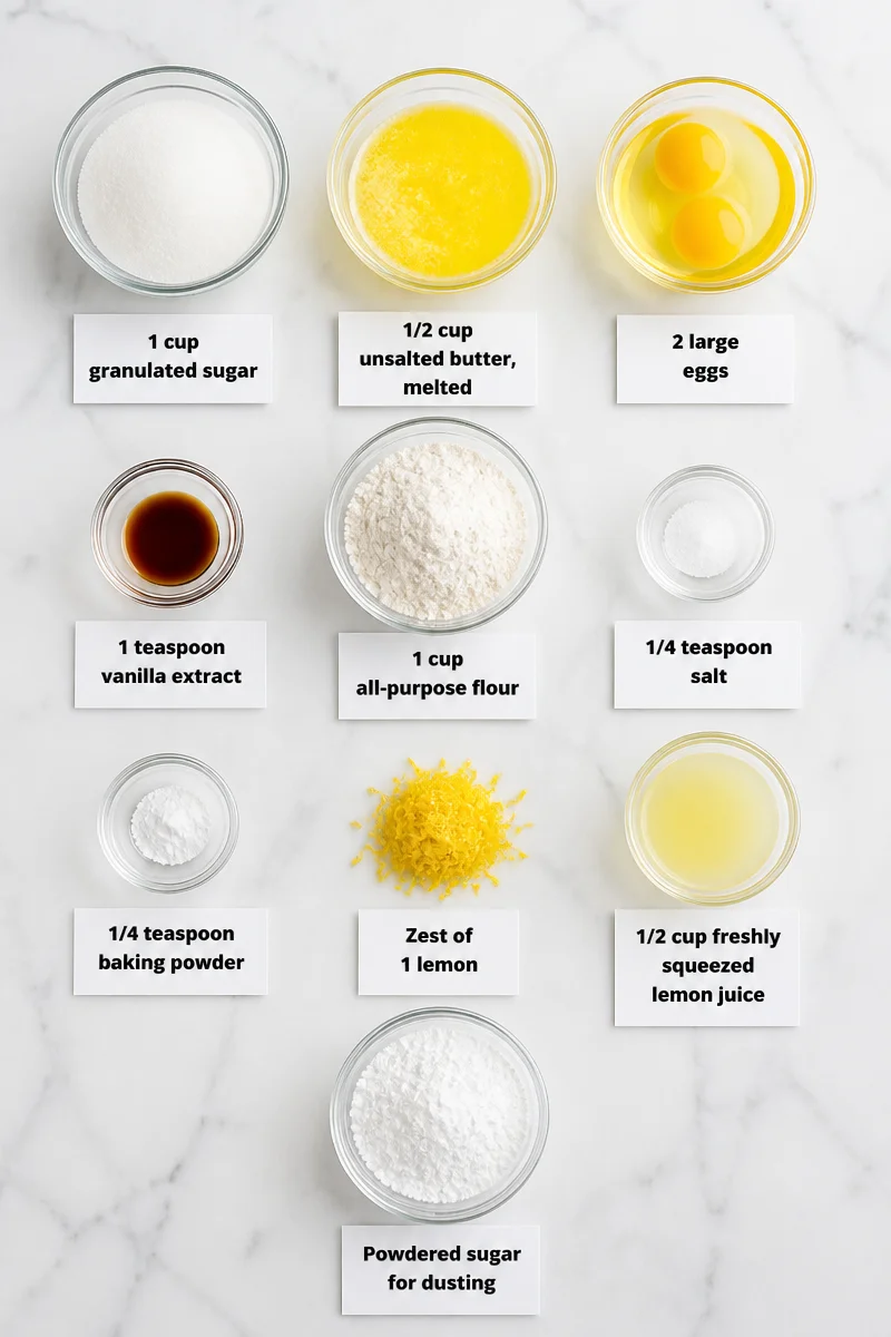 Tangy Lemon Brownies with Powdered Sugar