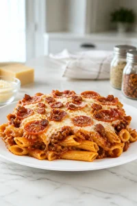 Ultimate Meat Lovers Pizza Casserole with Bacon and Pepperoni