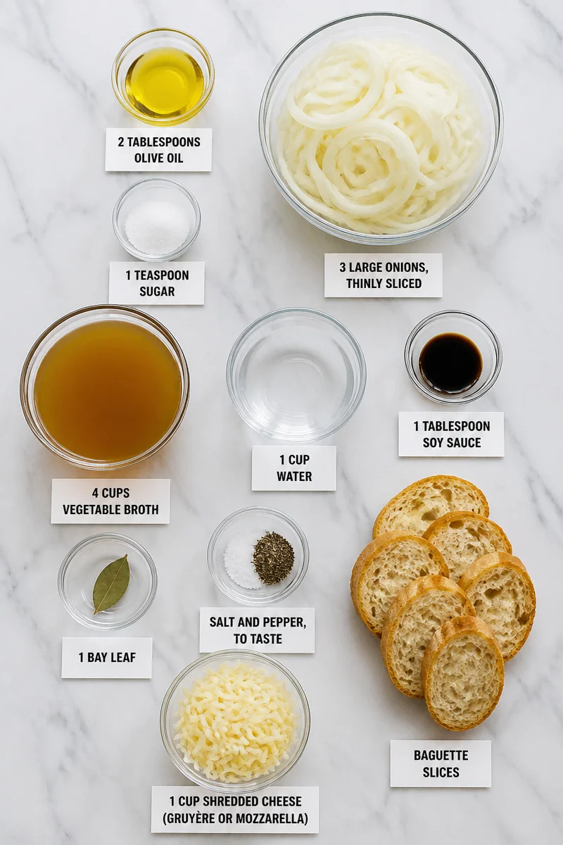 Vegetarian French Onion Soup with Baguette Slice