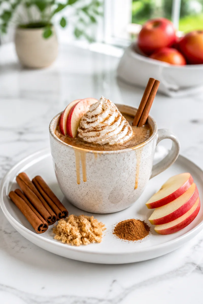 Warm spiced cinnamon apple cider in a coffee cup
