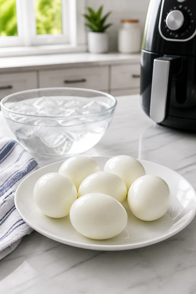 Perfectly cooked hard boiled eggs made in an air fryer