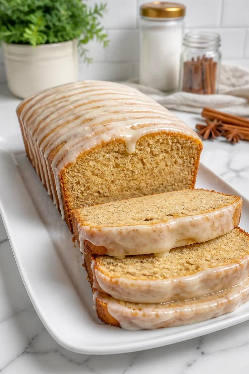Baked vanilla chai spice loaf with a golden crust and aromatic spices