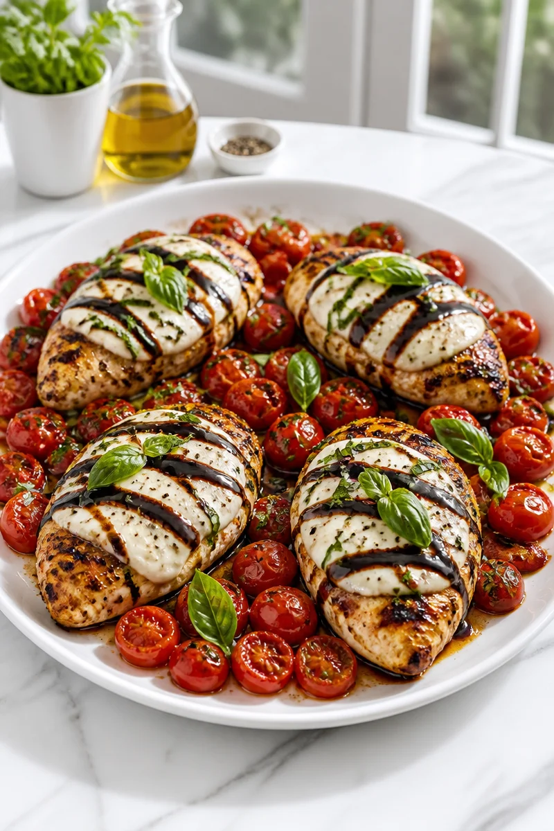 Balsamic Glazed Chicken Caprese Skillet with fresh ingredients and rich flavors