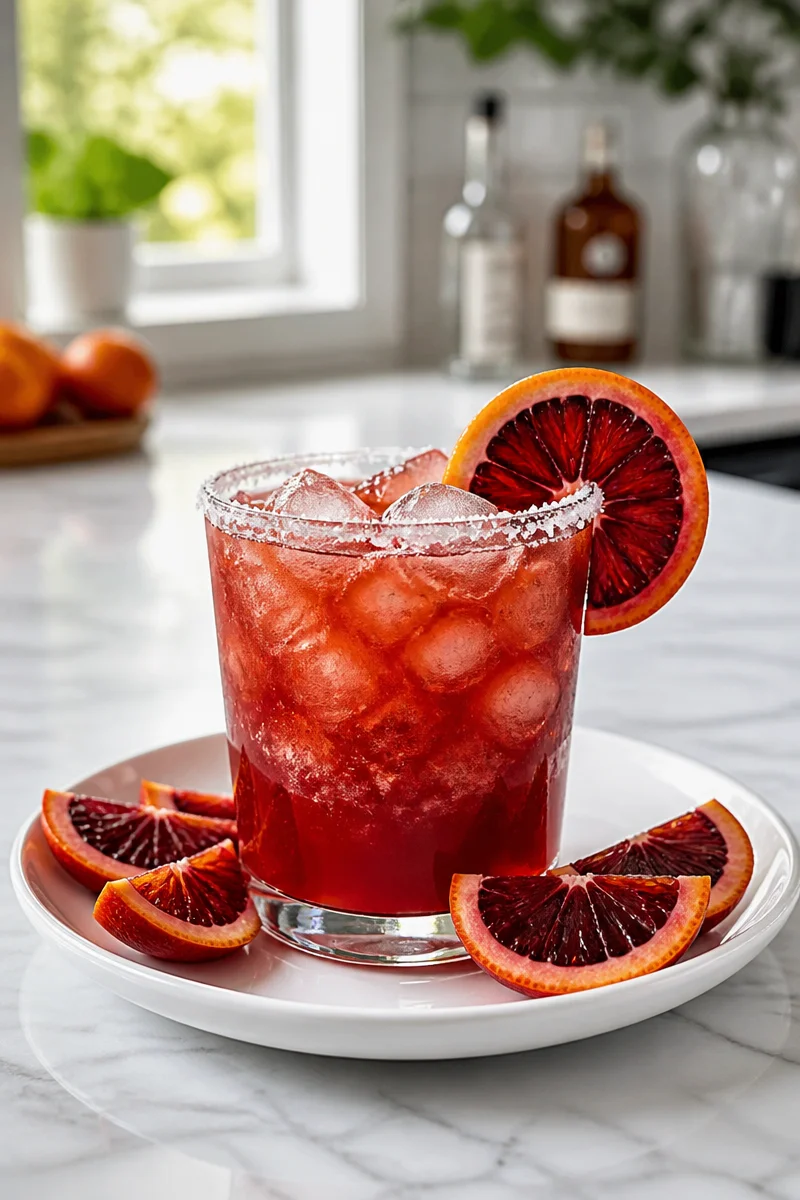 Bloody Vampire Bite Margarita cocktail with glass and garnishes