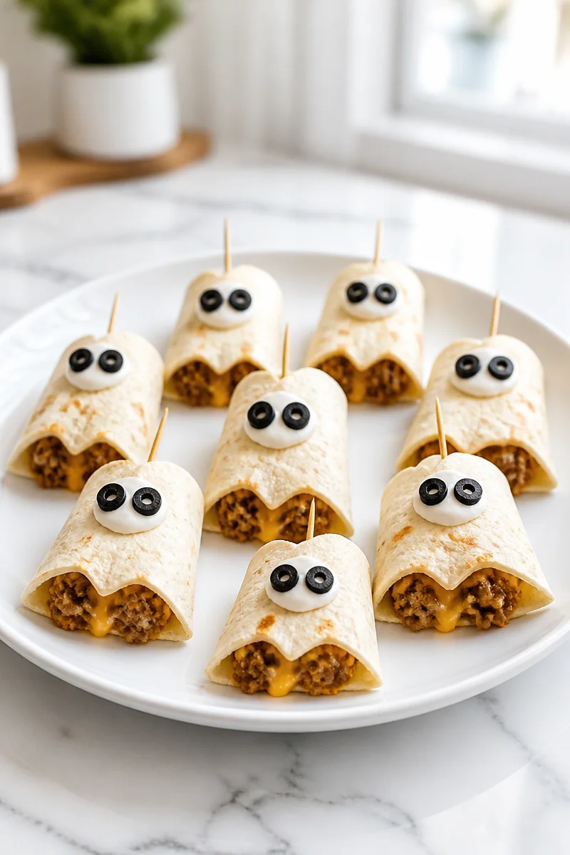 Spooky Boo Rito Bite Halloween appetizer served on festive platter