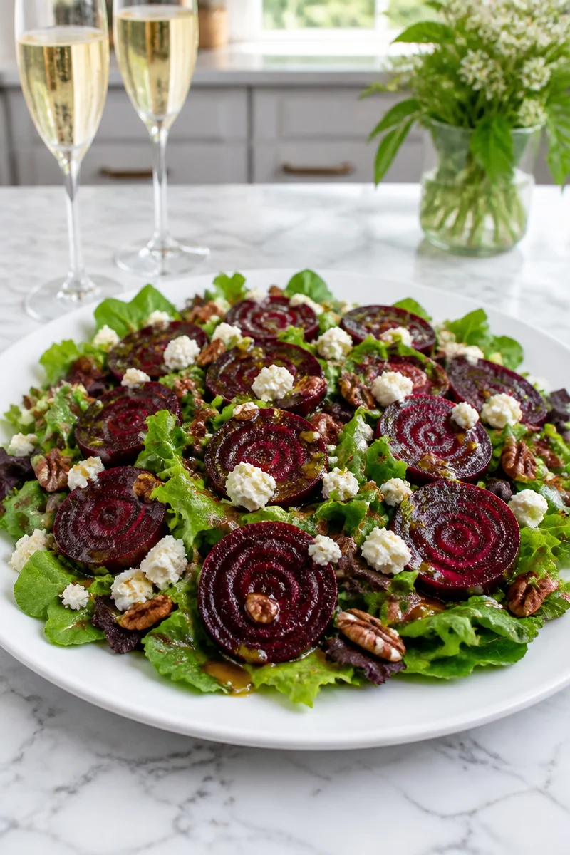 Champagne Vinaigrette Roasted Beet Salad with fresh ingredients and vibrant colors
