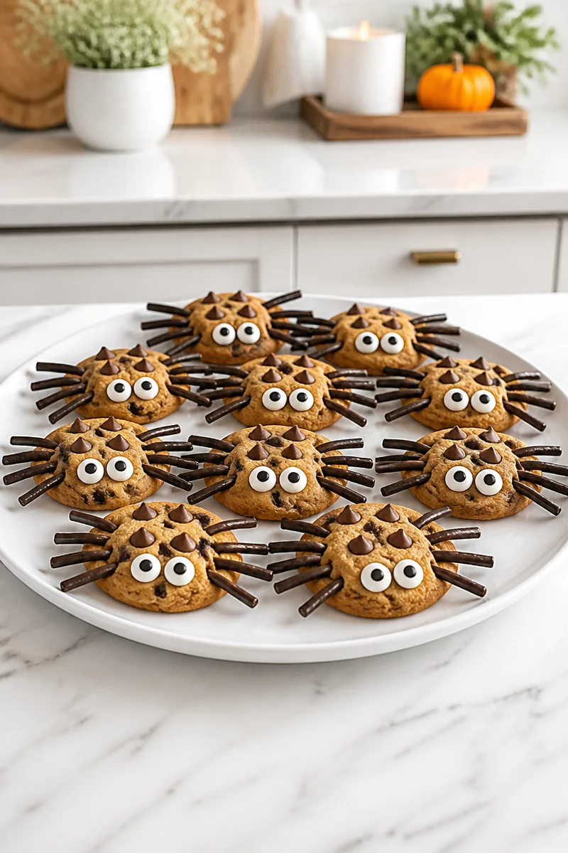 Chocolate Chip Spider Cookie on a toothpick for Halloween treats