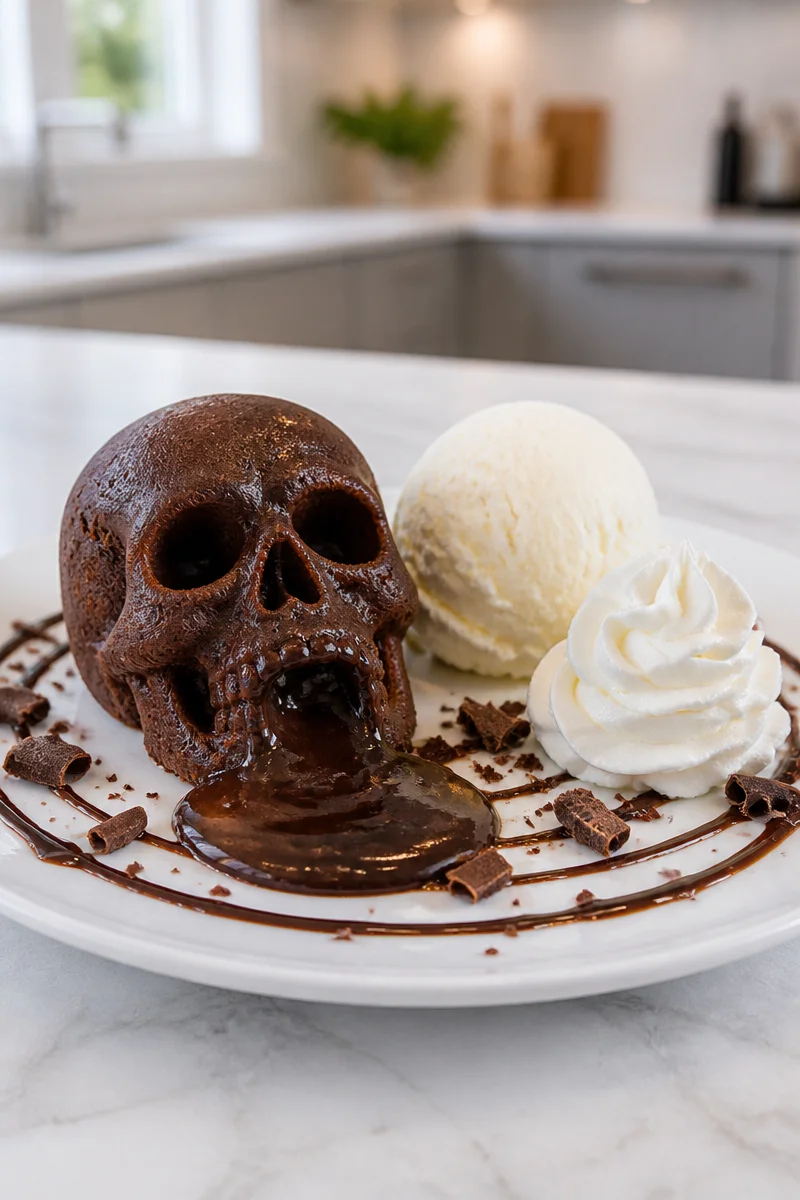 Chocolate Lava Skull Cake Individual with molten chocolate center