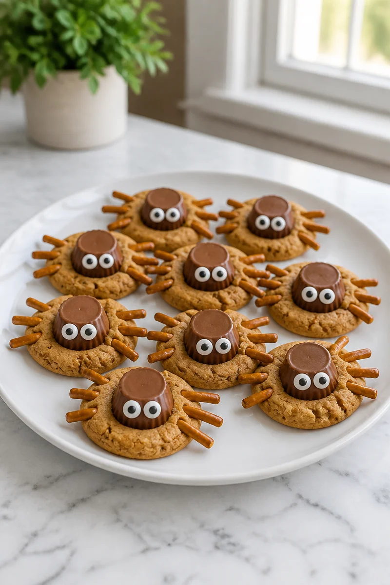 Chocolate Peanut Butter Spider Cookie with chocolate and peanut butter toppings