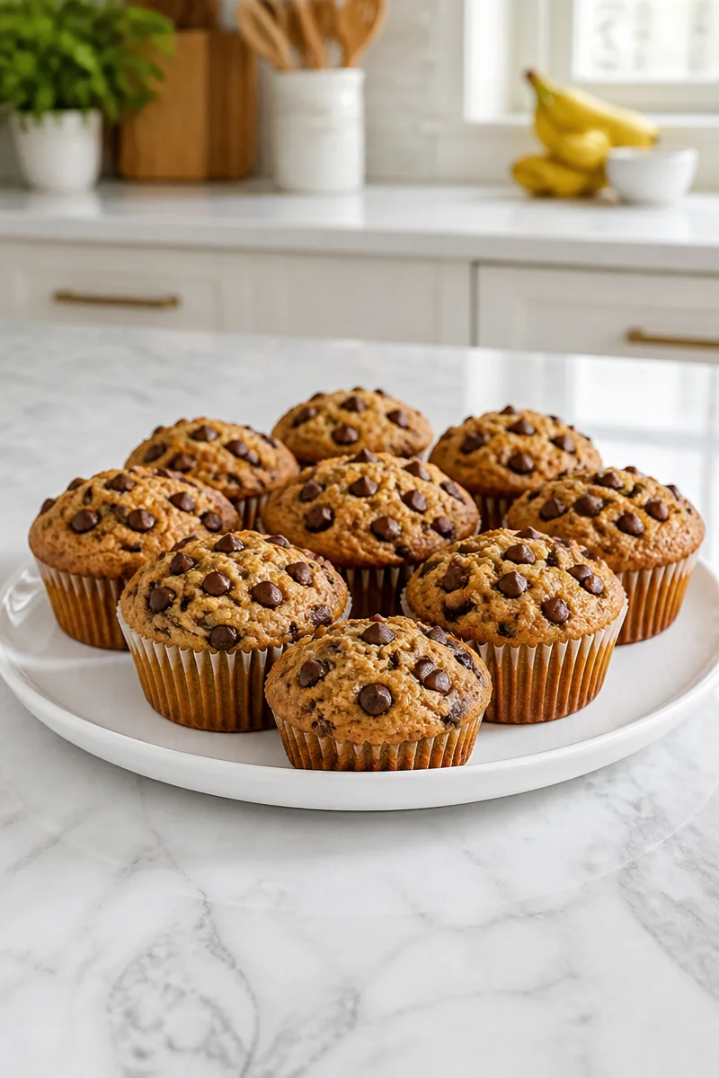 Chunky Monkey banana oat muffins with chocolate chips and nuts