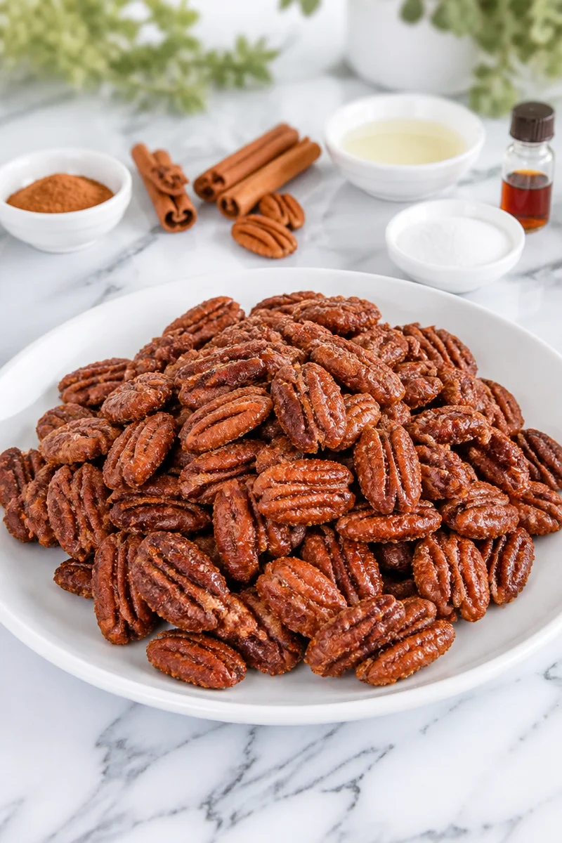 Delicious cinnamon coated pecans packed with flavor and low in sugar.