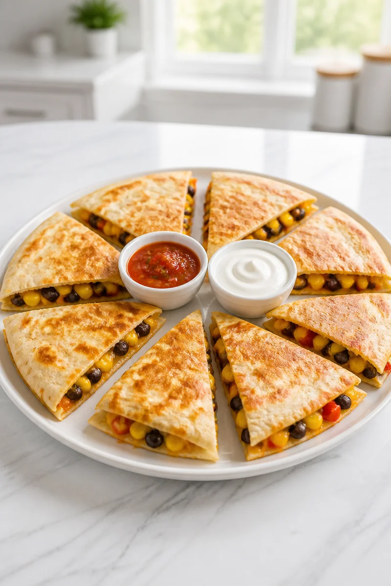 Cheesy confetti corn quesadilla perfect for Halloween celebrations