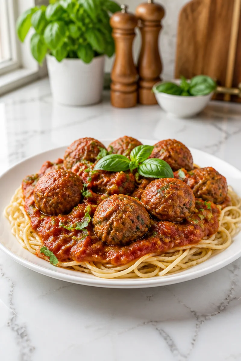 Crispy baked zucchini meatballs served with marinara sauce in a bowl.