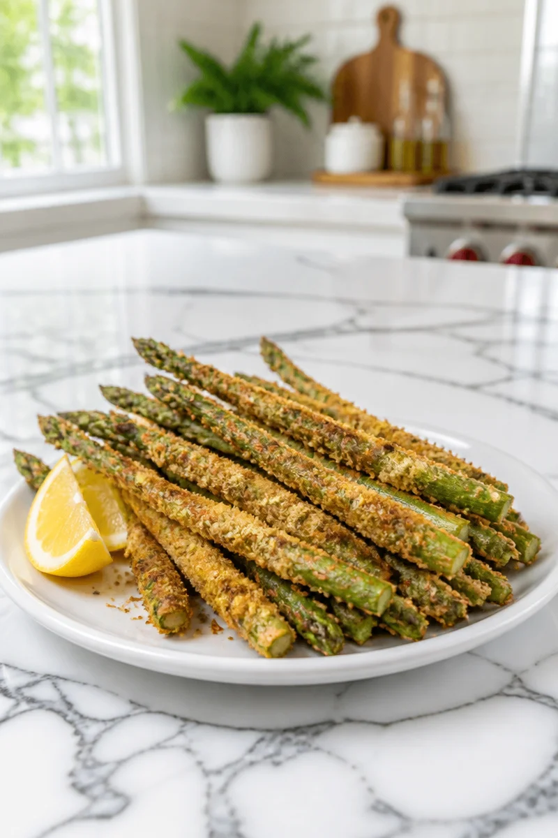 Deep Fried Keto Asparagus with a crunchy almond crust