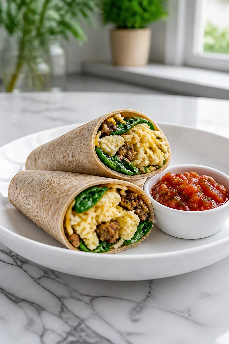 Delicious Egg White Sausage Breakfast Sandwich Wrap ready to serve.