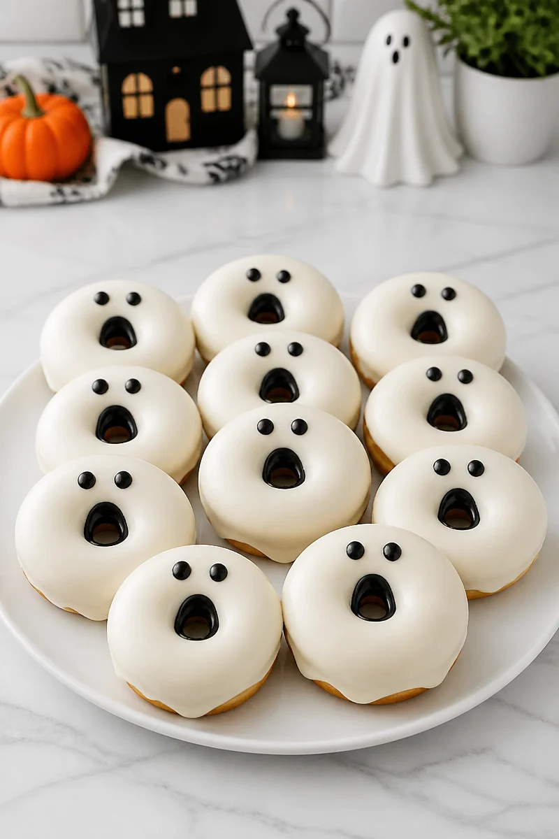 Ghost donut with white glaze for Halloween