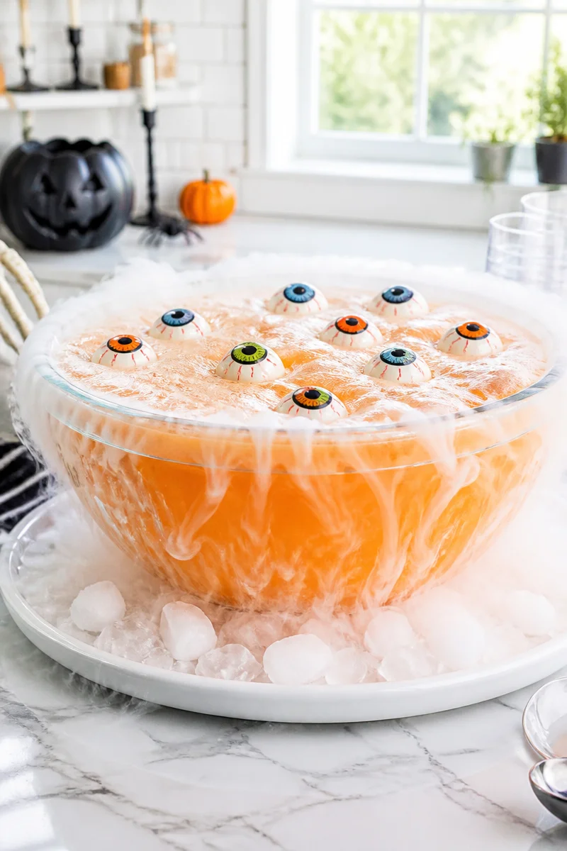 Ghoul Punch Sherbet Ginger Ale in a festive Halloween setting