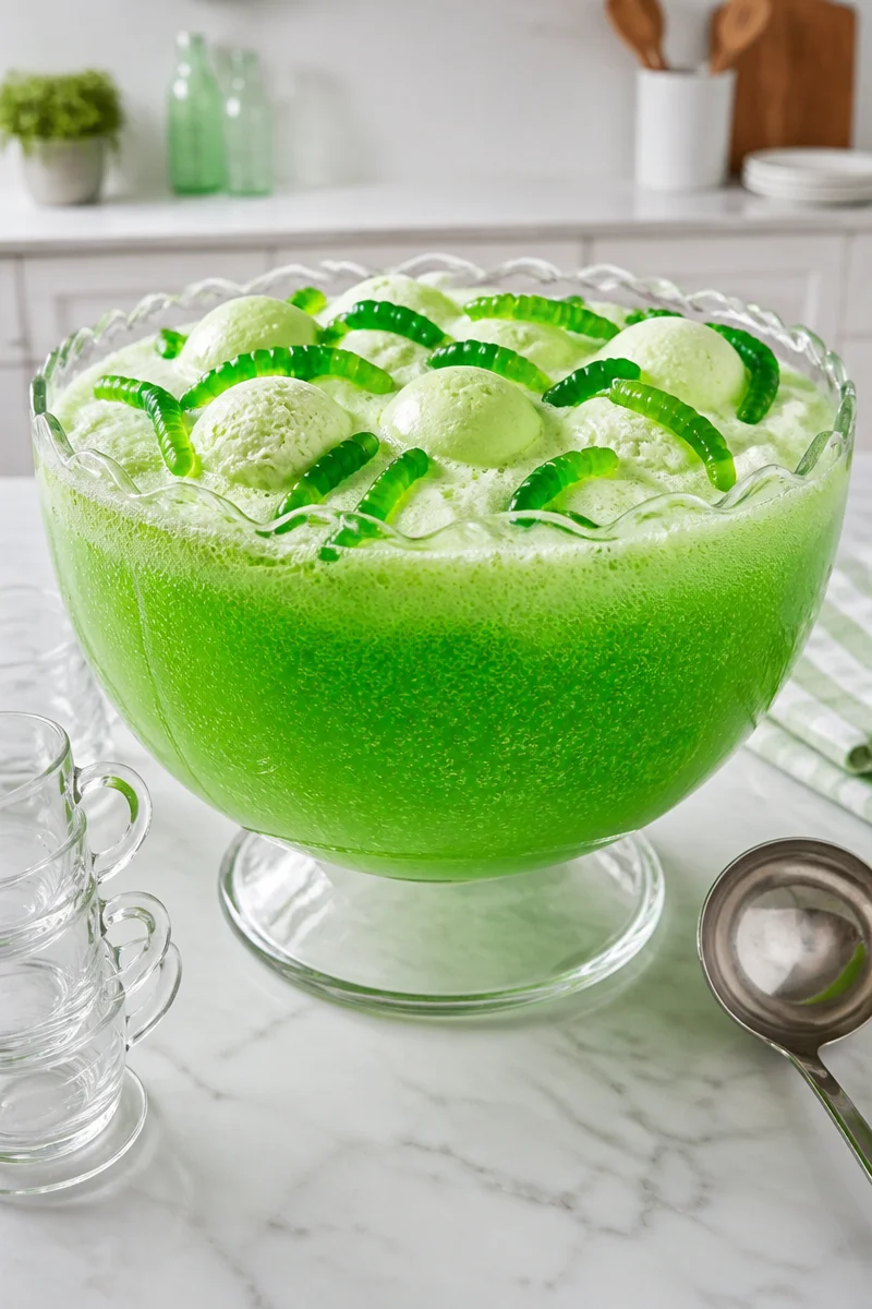 Green Witches Brew Party Punch in a cauldron for Halloween festivities
