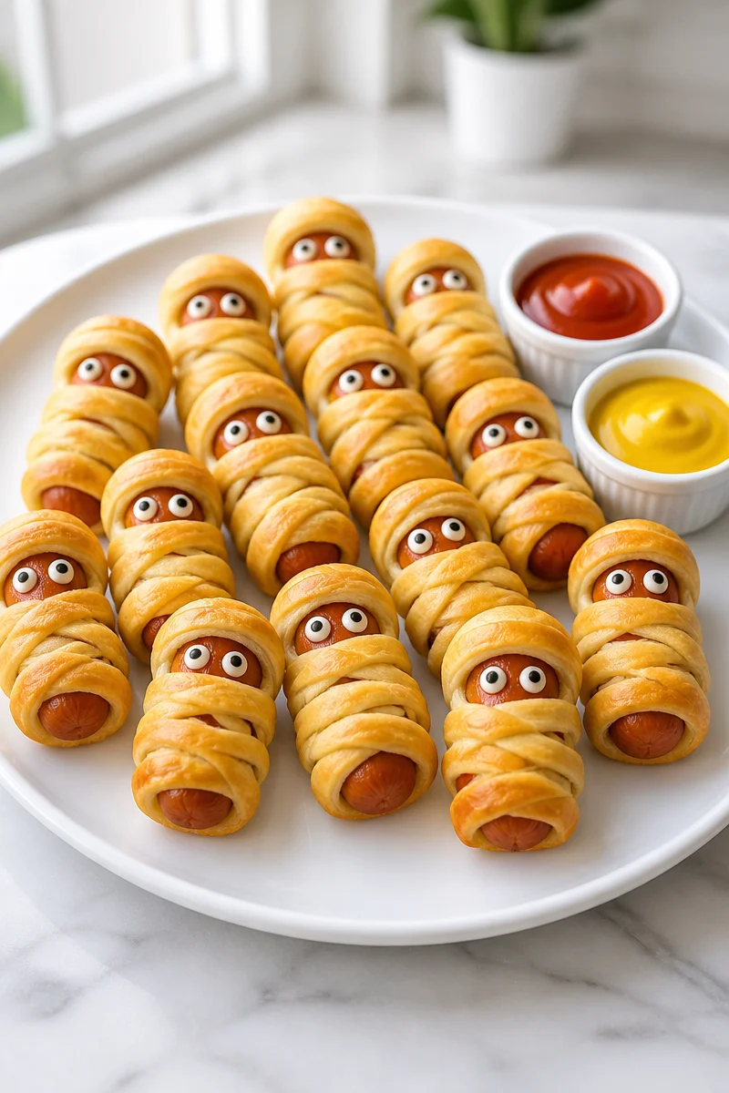 Delicious mummy hot dog bites perfect for Halloween parties