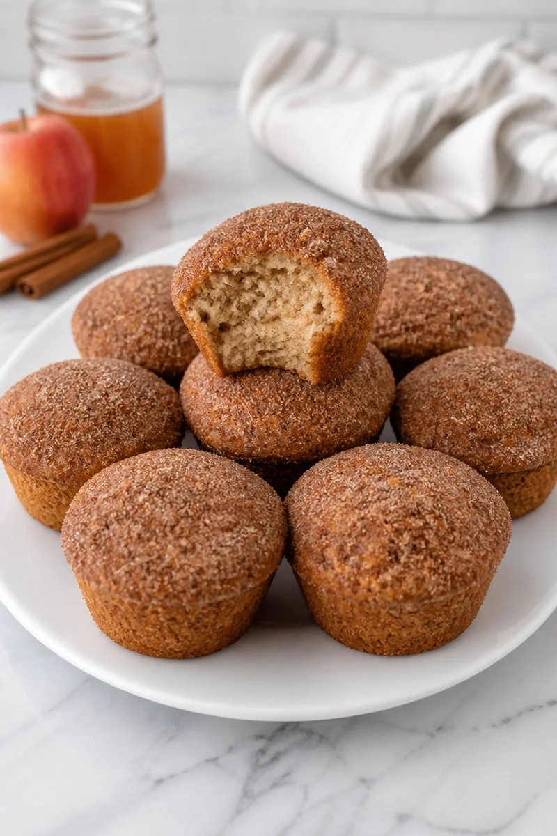 Freshly baked homemade apple cider donut muffin on a rustic table