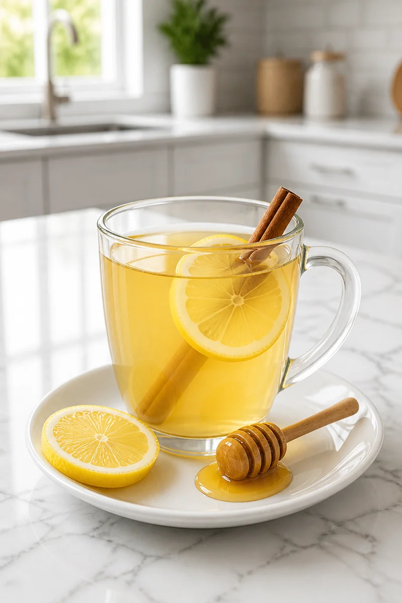 Hot Toddy with honey, lemon, and whiskey in a cozy setting