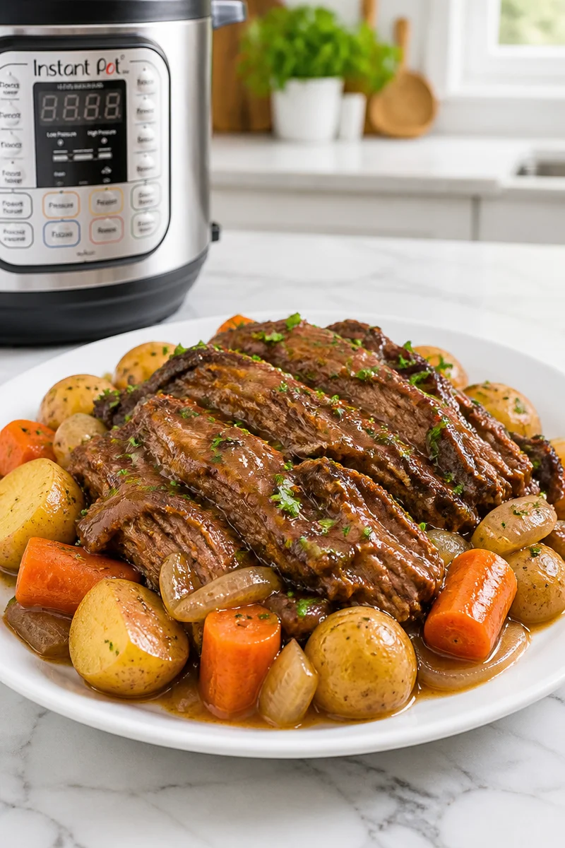 Tender and flavorful Instant Pot beef pot roast served with vegetables
