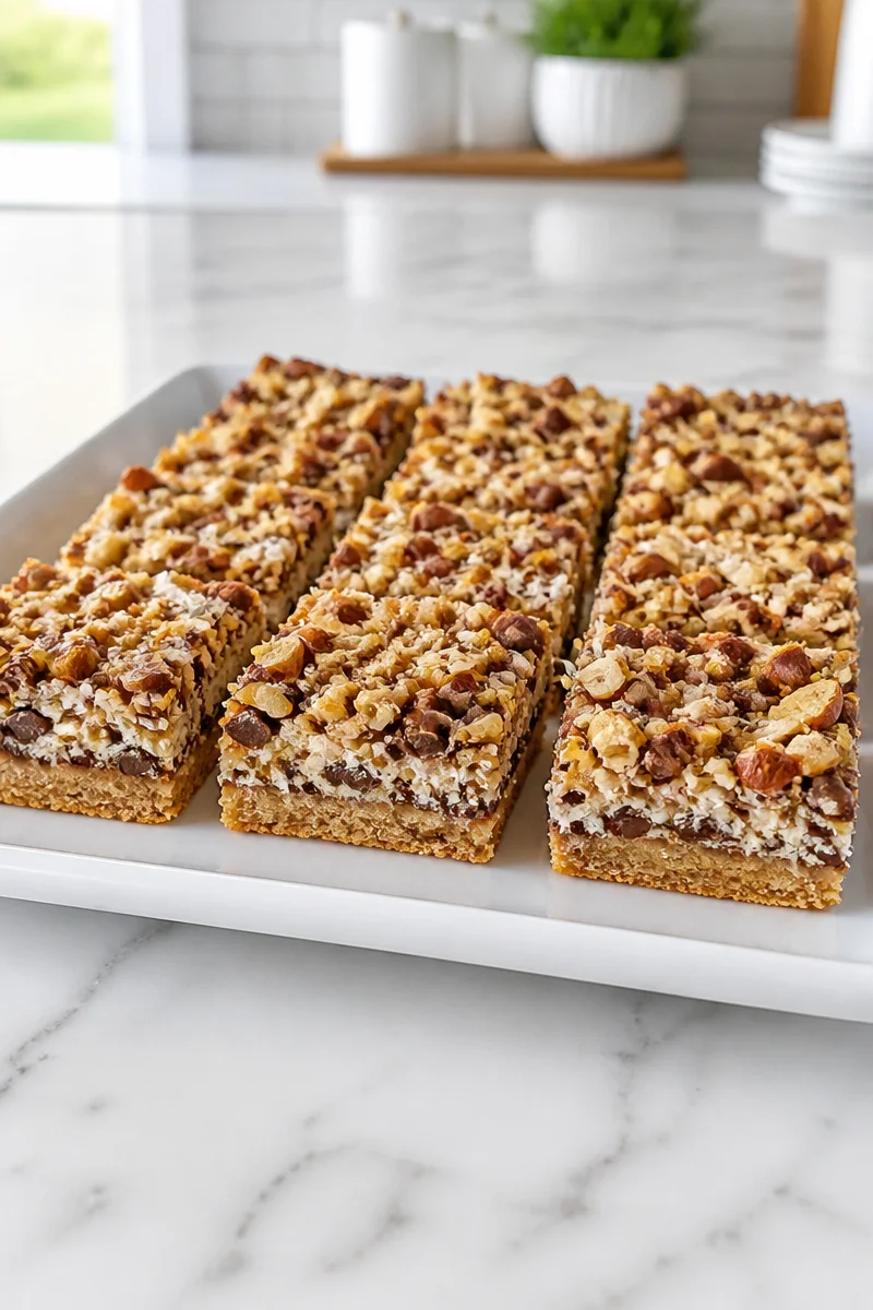 Layered Magic Bar with Smoked Almonds - a delicious dessert treat