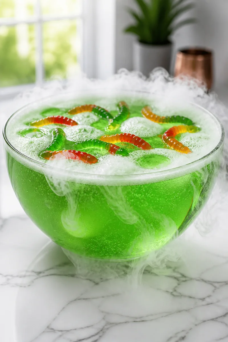 Mad Scientist Glowing Green Punch in a spooky glass with eerie glow