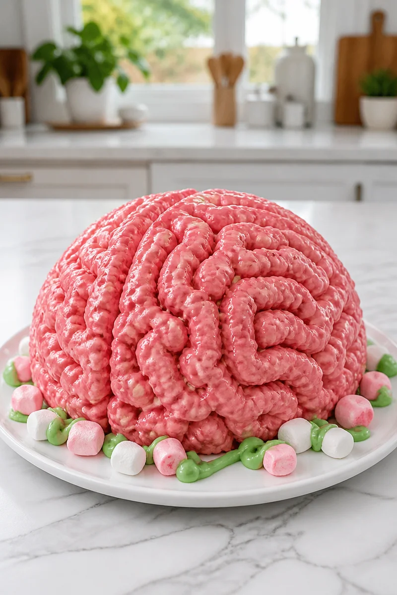 Spooky Marshmallow Brain Rice Krispie Treats for Halloween